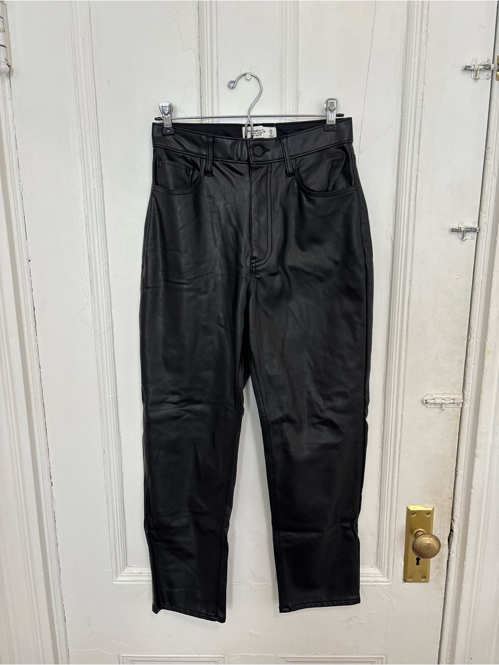 Abercrombie & Fitch The Ankle Straight Ultra High Rise Black Leather Pants